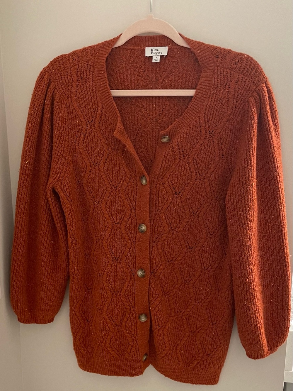 Kim Rogers Burnt Orange Cable Knit Button Cardigan